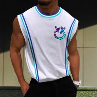 Men's Smiley Color Stripe Printed Sleeveless Vest