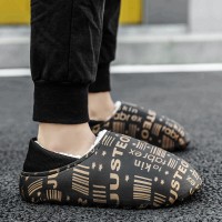 Men Warm Lining Waterproof Non  Slip Letter Printing Home Winter Slippers